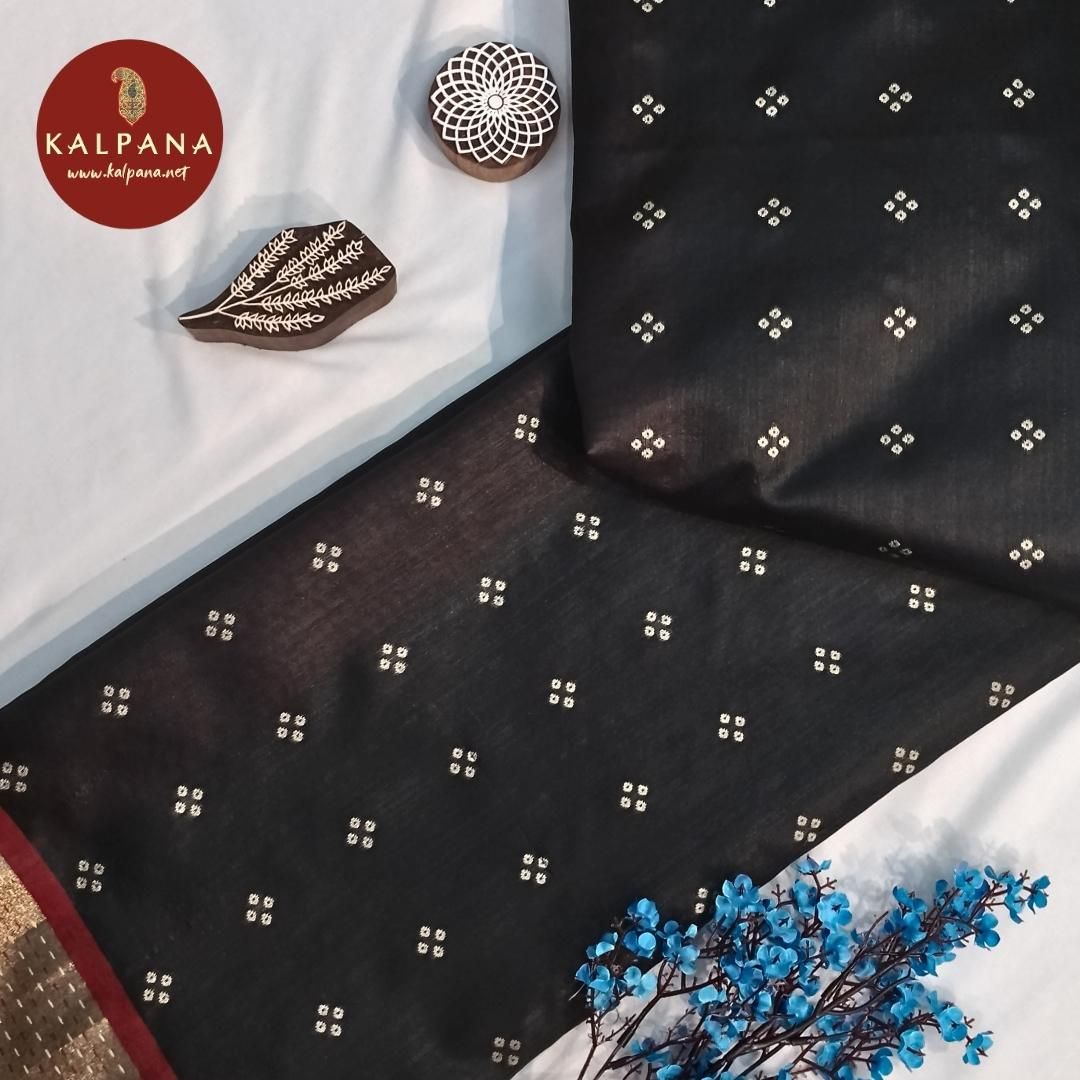 Black Woven Blended Tussar Silk Saree with Woven Zari Border. The Palla is Woven Zari. The Contrast colored Plain Unstitched Blouse has Zari Border Perfect for Semi Formal Wear in Autumn & Winter season(s). Dry Clean Only.
Saree 5.4 mts
Blouse 0.8 mts
Country Of Origin:India
Weight: 500 gms