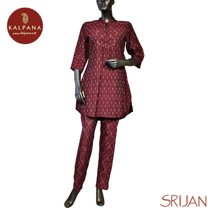 Top : Ikat A Line Pure Cotton Shirt with All Over Printed. The Neckline is Mandrin
Bottom : The Cotton Pant is Maroon Red.
Perfect for Semi Formal Wear. Recommended for Summer season(s). Dry Clean Only
Country Of Origin:India
Weight: 450 gms