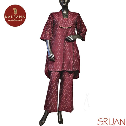 Top : Ikat A Line Pure Cotton Shirt with All Over Printed. The Neckline is Coat
Bottom : The Cotton Bell Bottom is Maroon Red.
Perfect for Semi Formal Wear. Recommended for Summer season(s). Dry Clean Only
Country Of Origin:India
Weight: 450 gms