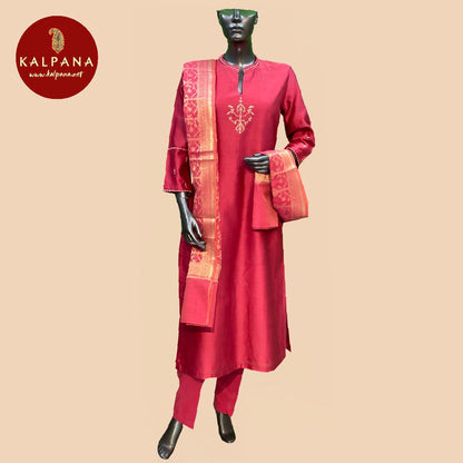 Benarsi A Line Pure Chanderi Salwar Kameez with Designer Placement Motifs.TheNeckline is Collar It comes with Self matched Garnet Red color Woven Zari Silk Kota Dupatta with Embroidered Palla & Border. The Cotton Salwar is Garnet Red. Perfect for Multi Occasion Wear. Recommended for Festive season(s). Dry Clean Only
Country Of Origin:India
Weight: 500 gms