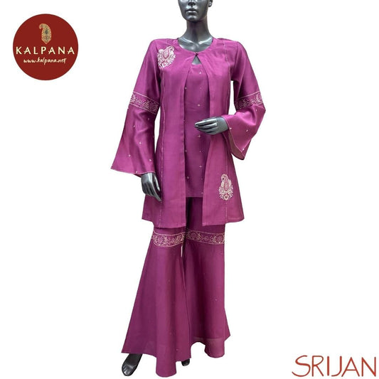 Top : Chikkankari Princess Line Pure Chanderi Shirt with All Over Embroidery and Embroidered Border. The Neckline is Round
Bottom : The Cotton Satin Sharara is Onion Purple.
Perfect for Semi Formal Wear. Recommended for Summer season(s). Dry Clean Only
Country Of Origin:India
Weight: 450 gms